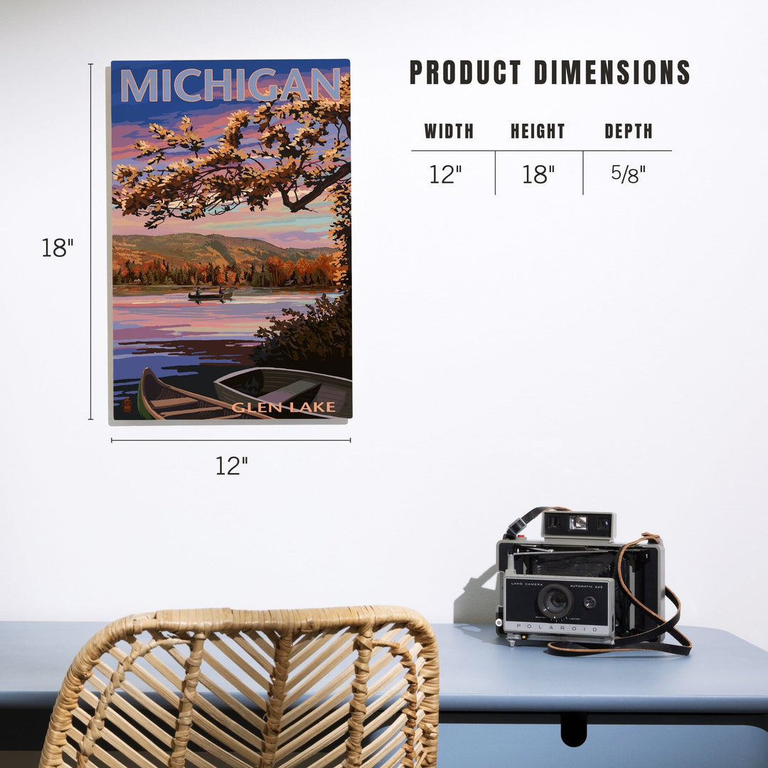 Glen Lake, Michigan, Lake Scene at Dusk, Lantern Press Artwork, Wood Signs and Postcards - Lantern Press
