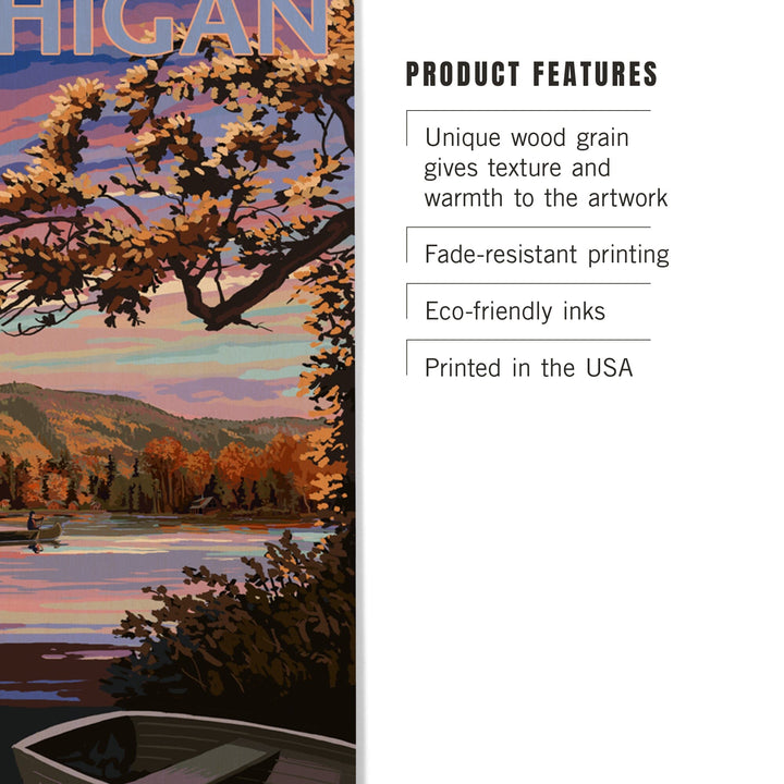 Glen Lake, Michigan, Lake Scene at Dusk, Lantern Press Artwork, Wood Signs and Postcards - Lantern Press