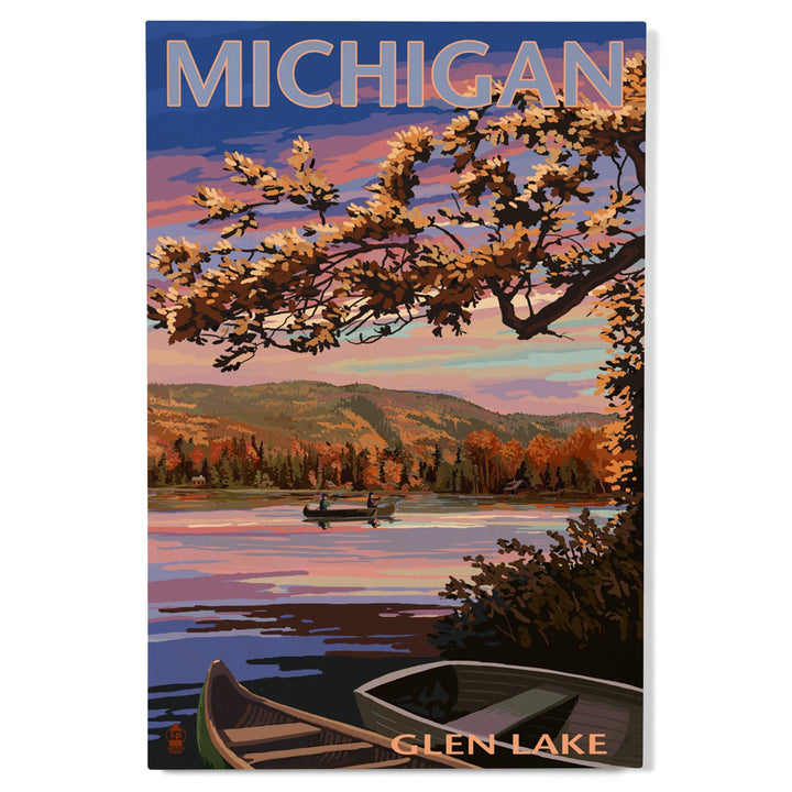 Glen Lake, Michigan, Lake Scene at Dusk, Lantern Press Artwork, Wood Signs and Postcards - Lantern Press