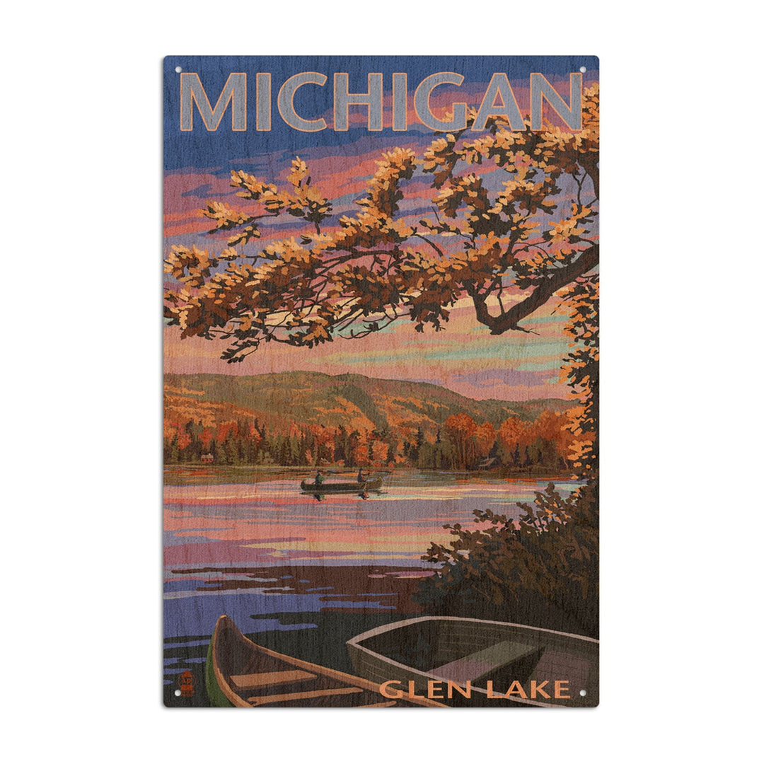 Glen Lake, Michigan, Lake Scene at Dusk, Lantern Press Artwork, Wood Signs and Postcards - Lantern Press