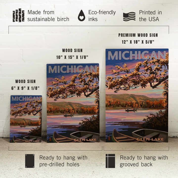 Glen Lake, Michigan, Lake Scene at Dusk, Lantern Press Artwork, Wood Signs and Postcards - Lantern Press