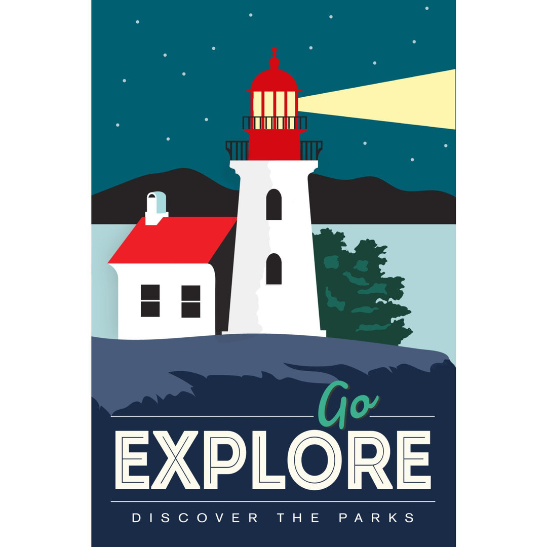 Go Explore (Lighthouse), Discover the Parks, Vector Style, Stretched Canvas - Lantern Press