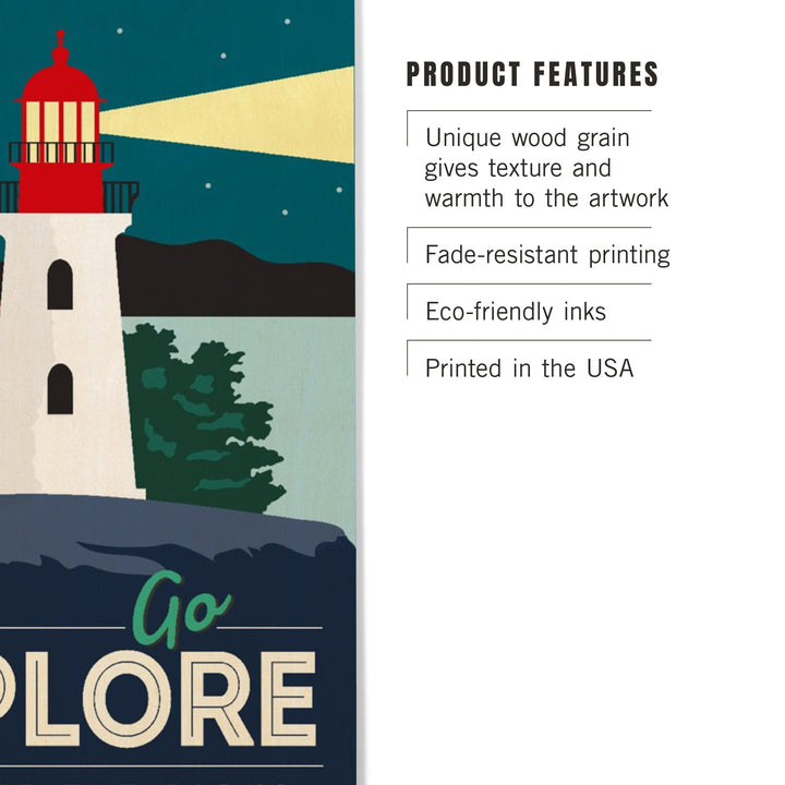 Go Explore (Lighthouse), Discover the Parks, Vector Style, Wood Signs and Postcards - Lantern Press