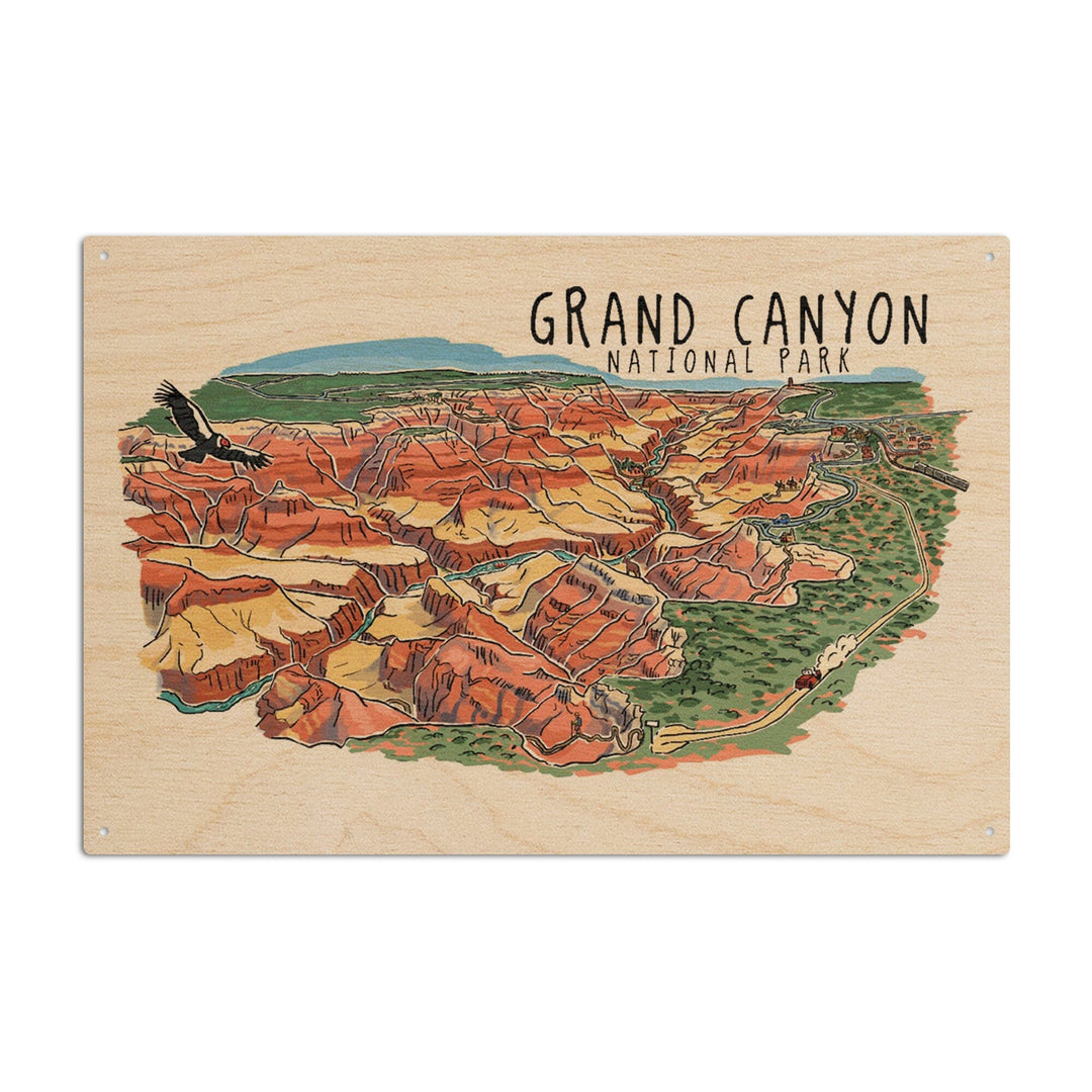 Grand Canyon National Park, Arizona, Line Drawing, Lantern Press Artwork, Wood Signs and Postcards - Lantern Press