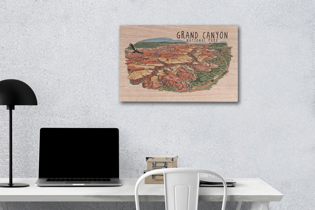 Grand Canyon National Park, Arizona, Line Drawing, Lantern Press Artwork, Wood Signs and Postcards - Lantern Press