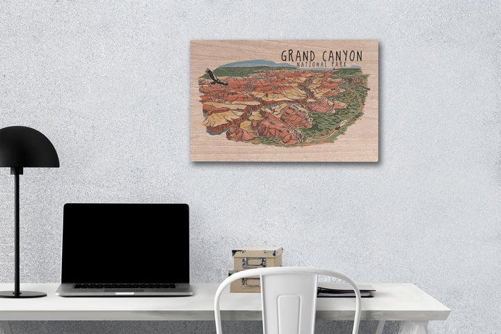 Grand Canyon National Park, Arizona, Line Drawing, Lantern Press Artwork, Wood Signs and Postcards - Lantern Press