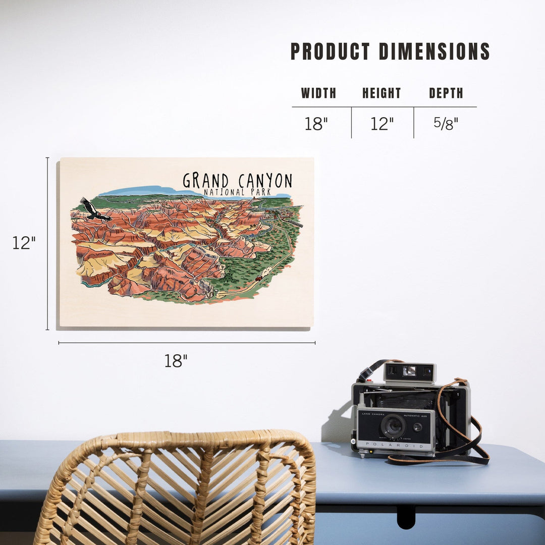 Grand Canyon National Park, Arizona, Line Drawing, Lantern Press Artwork, Wood Signs and Postcards - Lantern Press