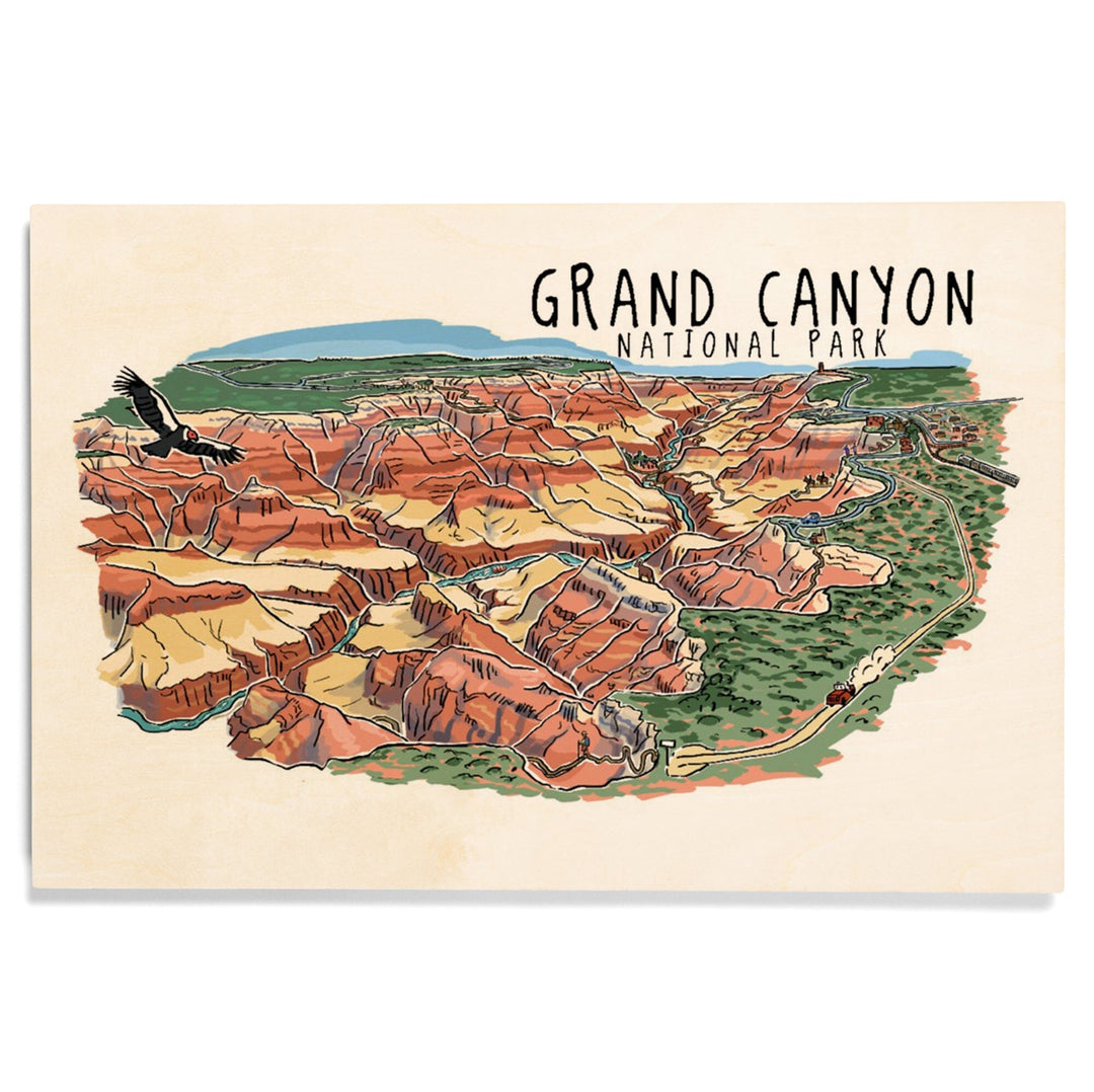 Grand Canyon National Park, Arizona, Line Drawing, Lantern Press Artwork, Wood Signs and Postcards - Lantern Press