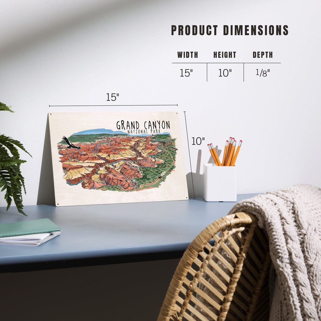Grand Canyon National Park, Arizona, Line Drawing, Lantern Press Artwork, Wood Signs and Postcards - Lantern Press