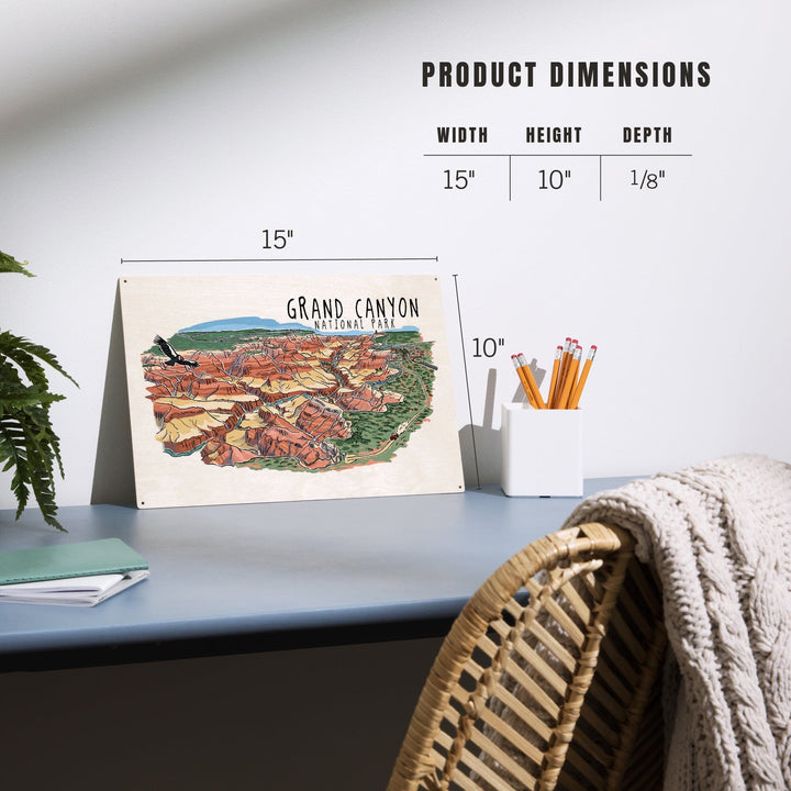 Grand Canyon National Park, Arizona, Line Drawing, Lantern Press Artwork, Wood Signs and Postcards - Lantern Press