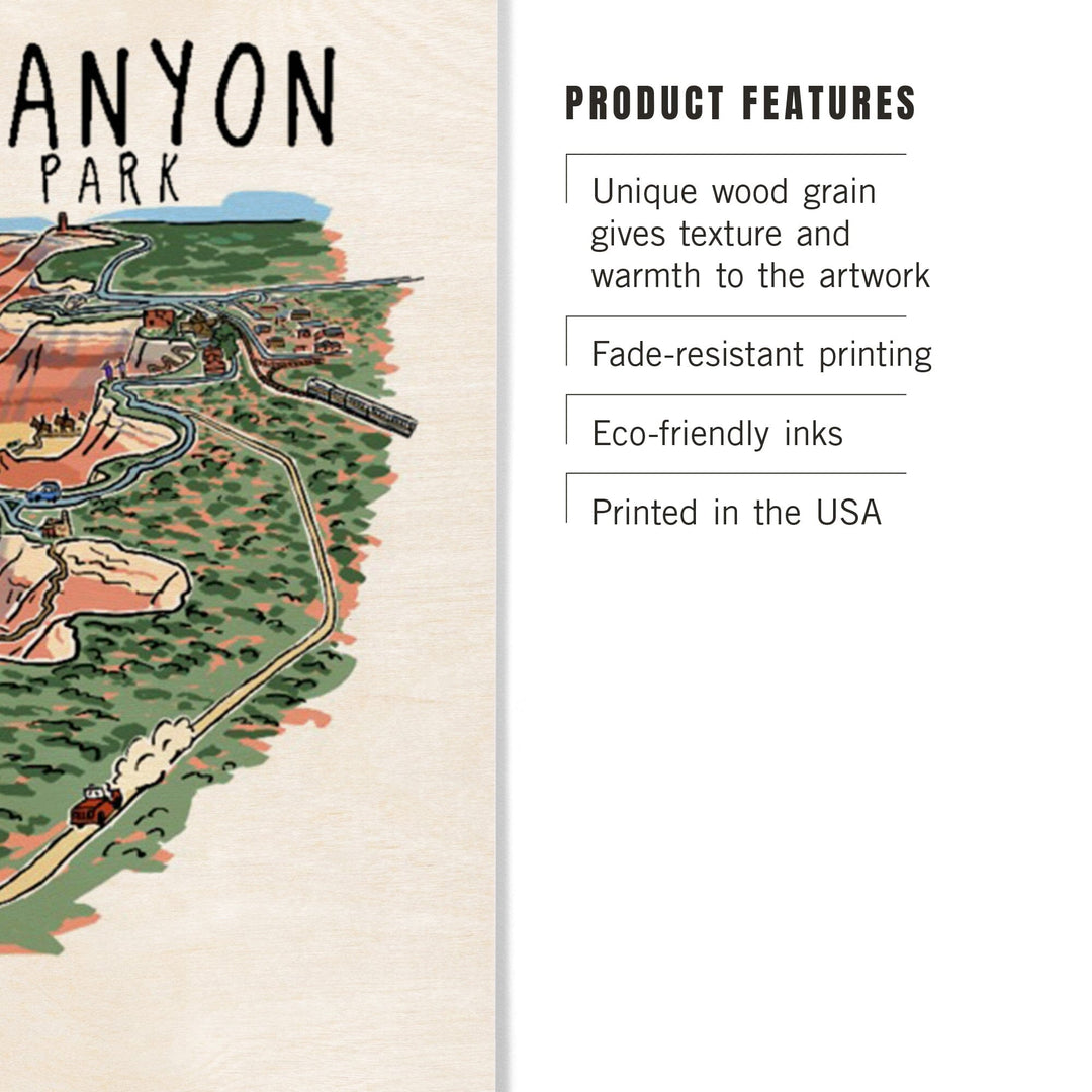 Grand Canyon National Park, Arizona, Line Drawing, Lantern Press Artwork, Wood Signs and Postcards - Lantern Press