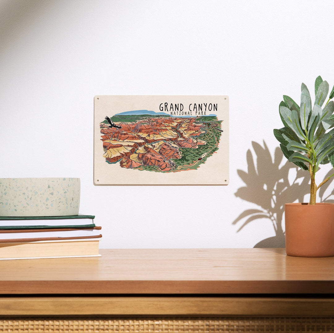 Grand Canyon National Park, Arizona, Line Drawing, Lantern Press Artwork, Wood Signs and Postcards - Lantern Press