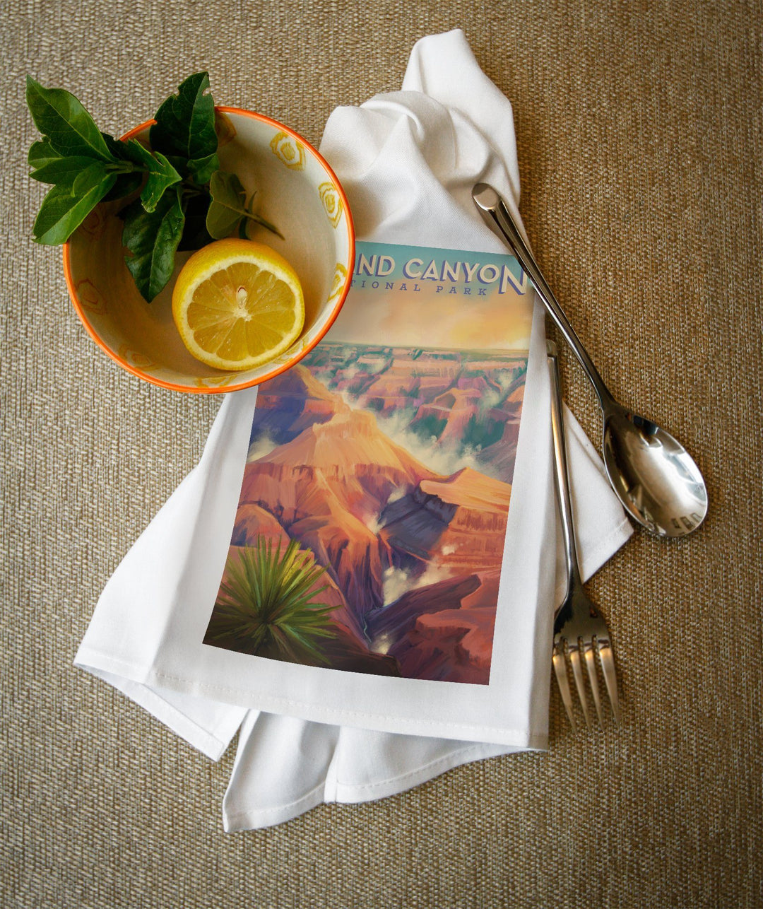 Grand Canyon National Park, Arizona, Oil Painting, Organic Cotton Kitchen Tea Towels - Lantern Press