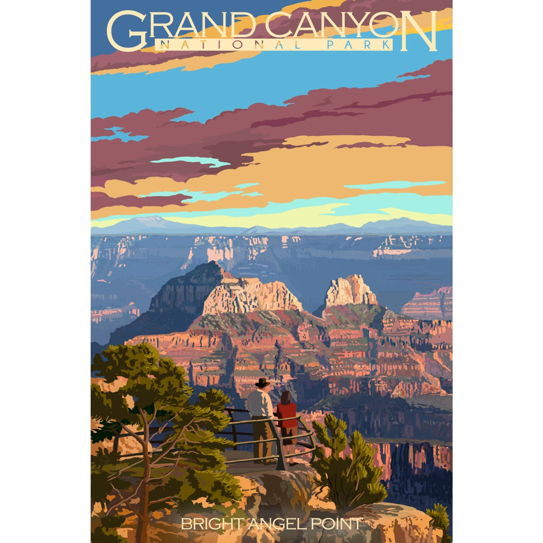 Grand Canyon National Park, Arizona, Painterly Series, Bright Angel Point, Lantern Press Artwork, Stretched Canvas - Lantern Press