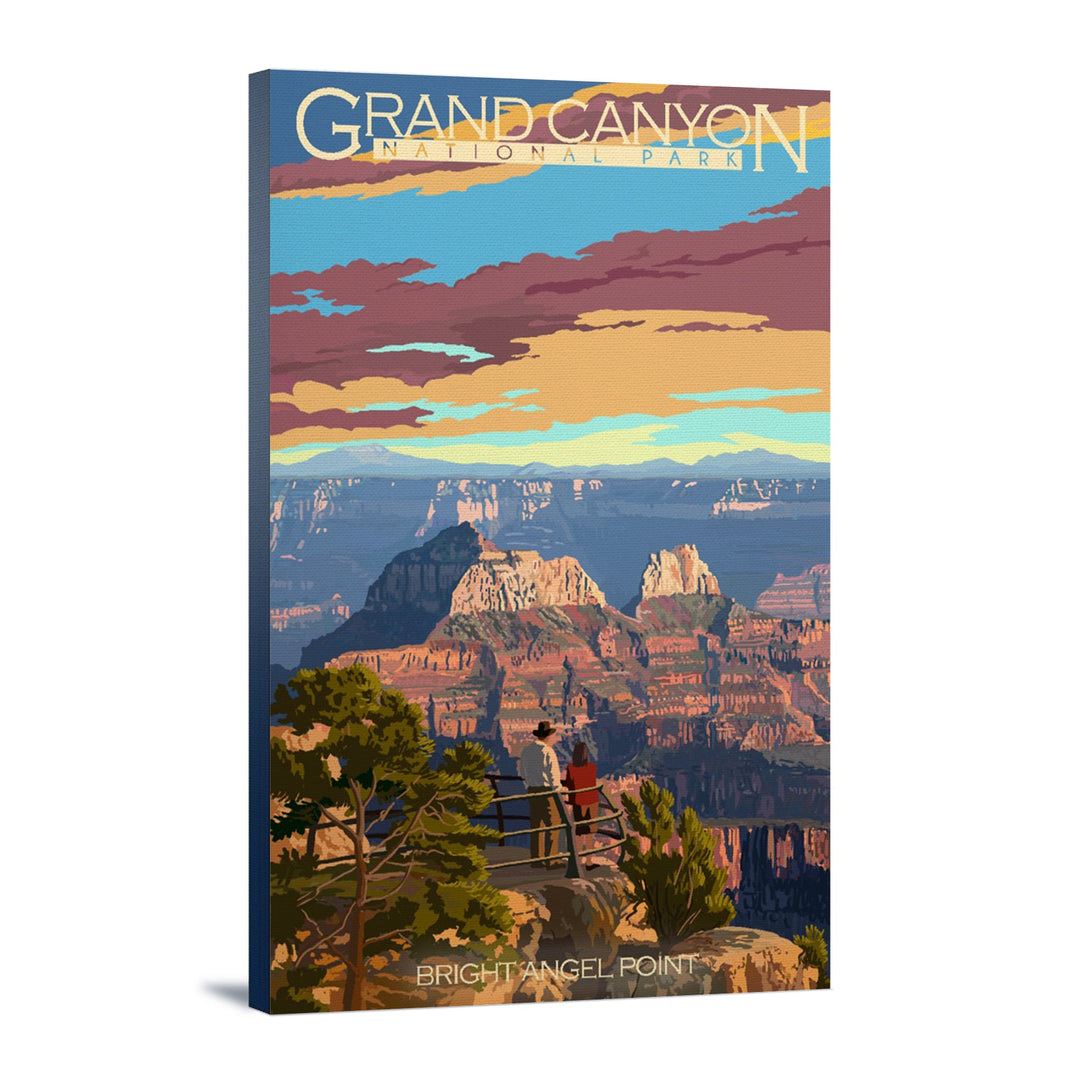 Grand Canyon National Park, Arizona, Painterly Series, Bright Angel Point, Lantern Press Artwork, Stretched Canvas - Lantern Press