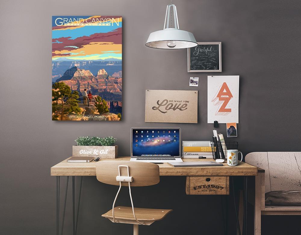 Grand Canyon National Park, Arizona, Painterly Series, Bright Angel Point, Lantern Press Artwork, Stretched Canvas - Lantern Press