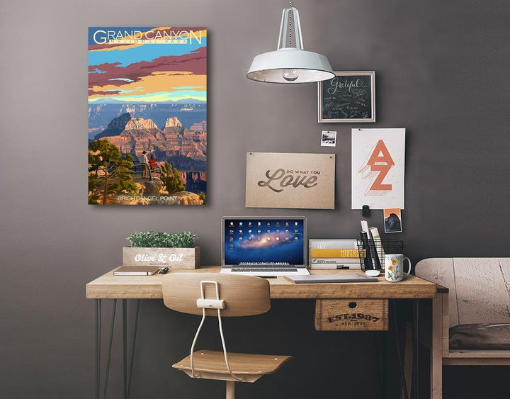 Grand Canyon National Park, Arizona, Painterly Series, Bright Angel Point, Lantern Press Artwork, Stretched Canvas - Lantern Press