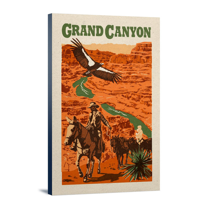 Grand Canyon National Park, Arizona, Woodblock, Lantern Press Artwork, Stretched Canvas - Lantern Press
