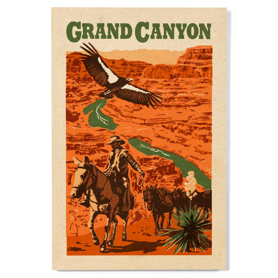 Grand Canyon National Park, Arizona, Woodblock, Lantern Press Artwork, Wood Signs and Postcards - Lantern Press