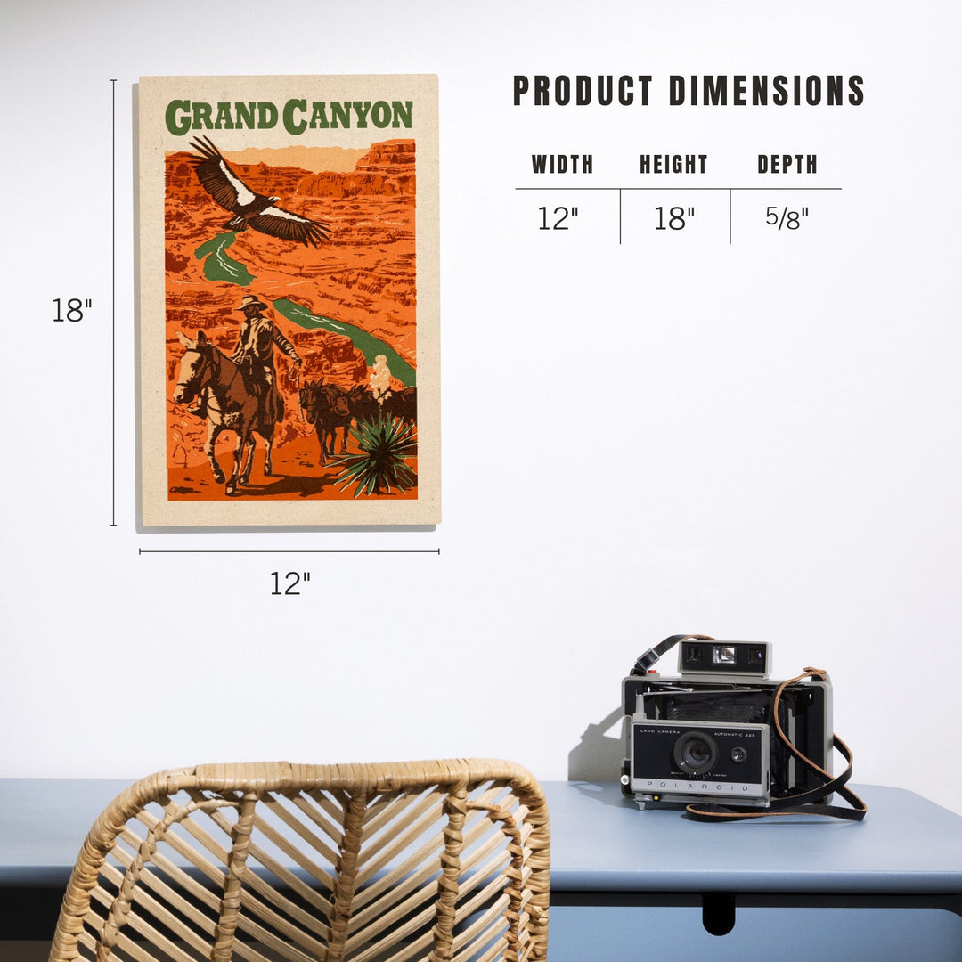 Grand Canyon National Park, Arizona, Woodblock, Lantern Press Artwork, Wood Signs and Postcards - Lantern Press