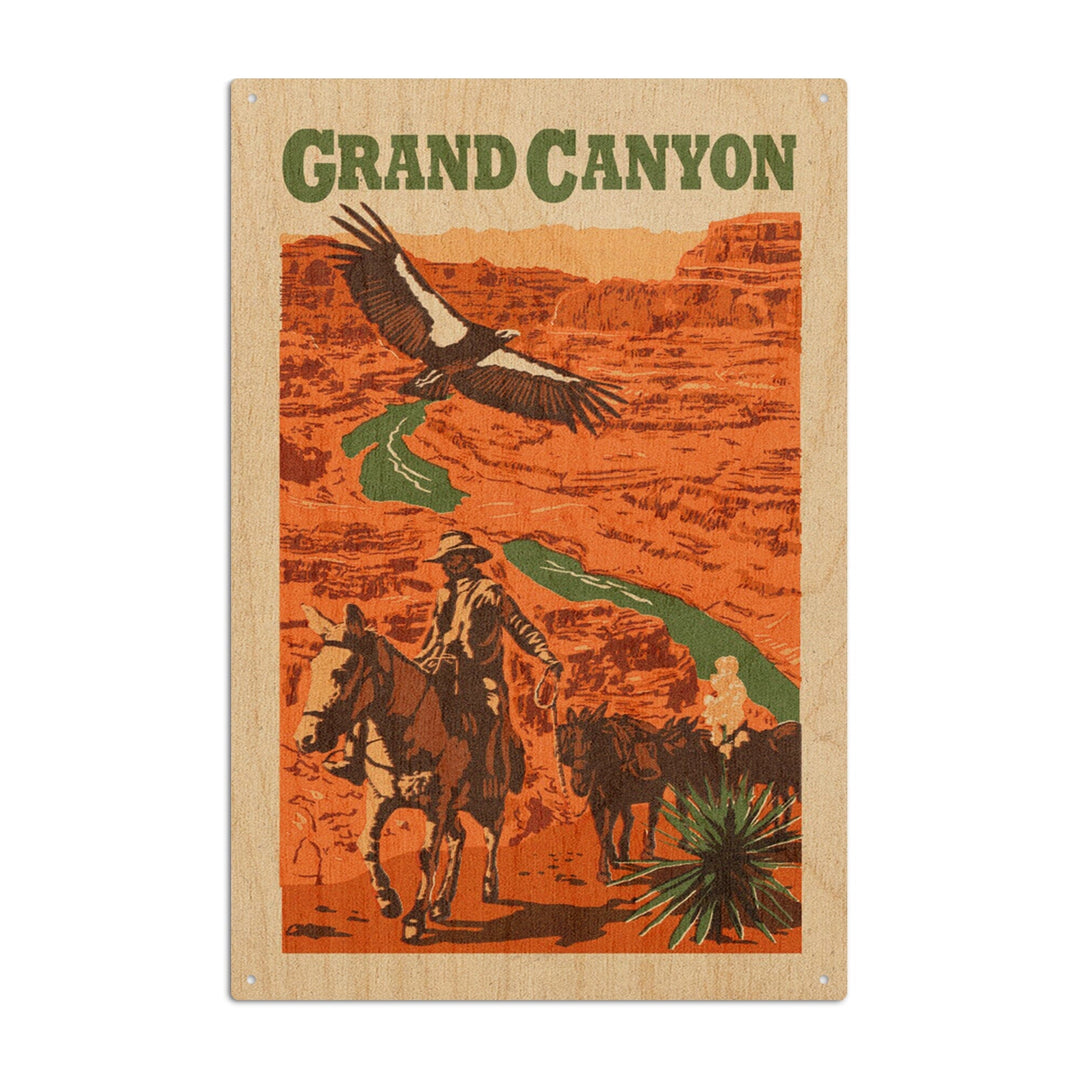 Grand Canyon National Park, Arizona, Woodblock, Lantern Press Artwork, Wood Signs and Postcards - Lantern Press