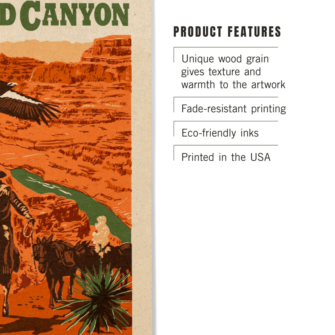 Grand Canyon National Park, Arizona, Woodblock, Lantern Press Artwork, Wood Signs and Postcards - Lantern Press