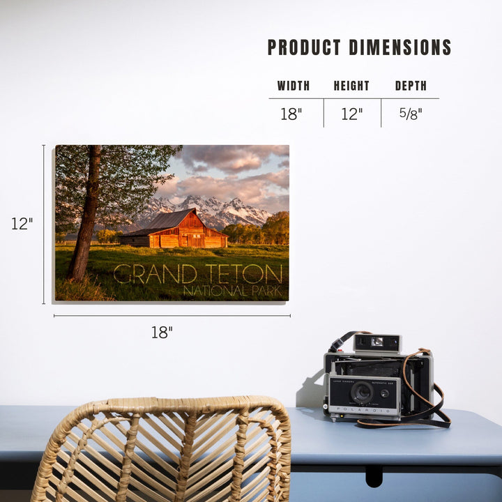 Grand Teton National Park, Wyoming, Barn & Tree, Lantern Press Photography, Wood Signs and Postcards - Lantern Press