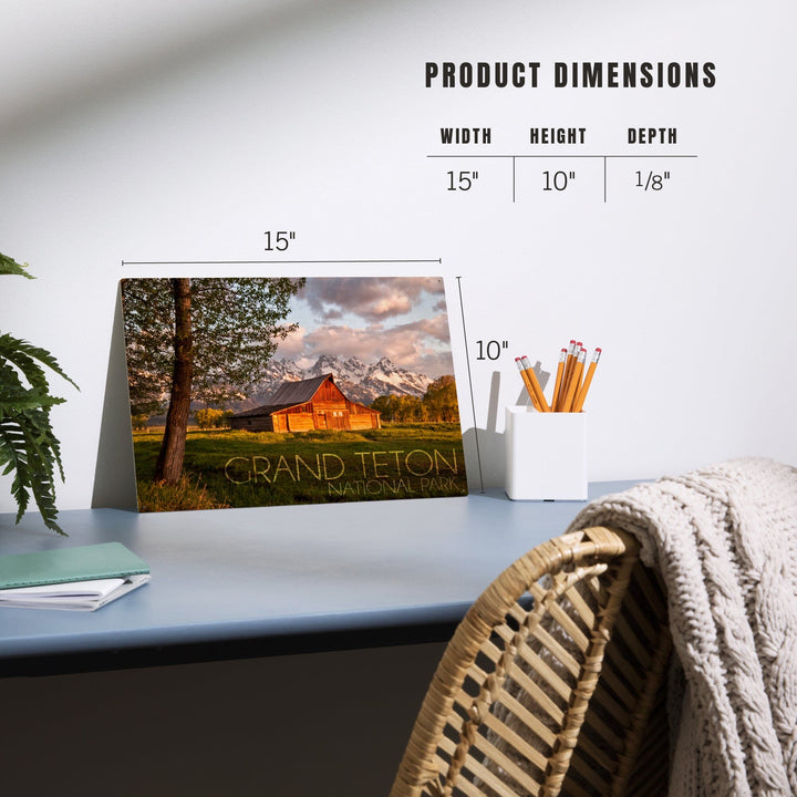 Grand Teton National Park, Wyoming, Barn & Tree, Lantern Press Photography, Wood Signs and Postcards - Lantern Press