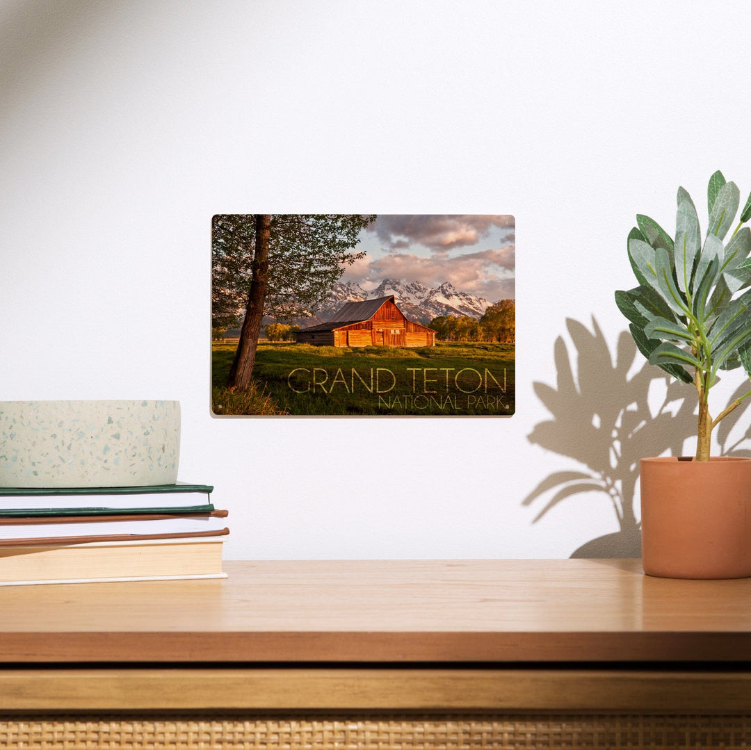 Grand Teton National Park, Wyoming, Barn & Tree, Lantern Press Photography, Wood Signs and Postcards - Lantern Press