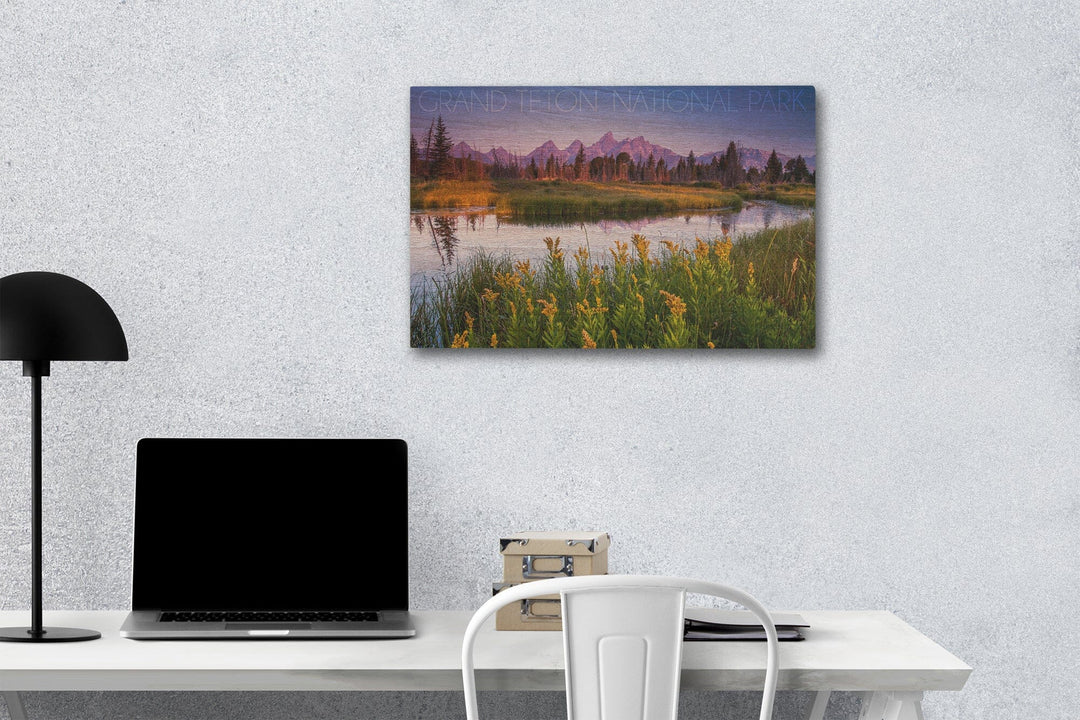 Grand Teton National Park, Wyoming, Flower Foreground, Lantern Press Photography, Wood Signs and Postcards - Lantern Press