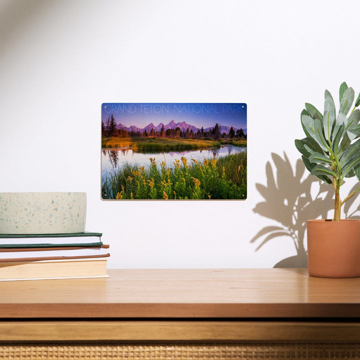 Grand Teton National Park, Wyoming, Flower Foreground, Lantern Press Photography, Wood Signs and Postcards - Lantern Press