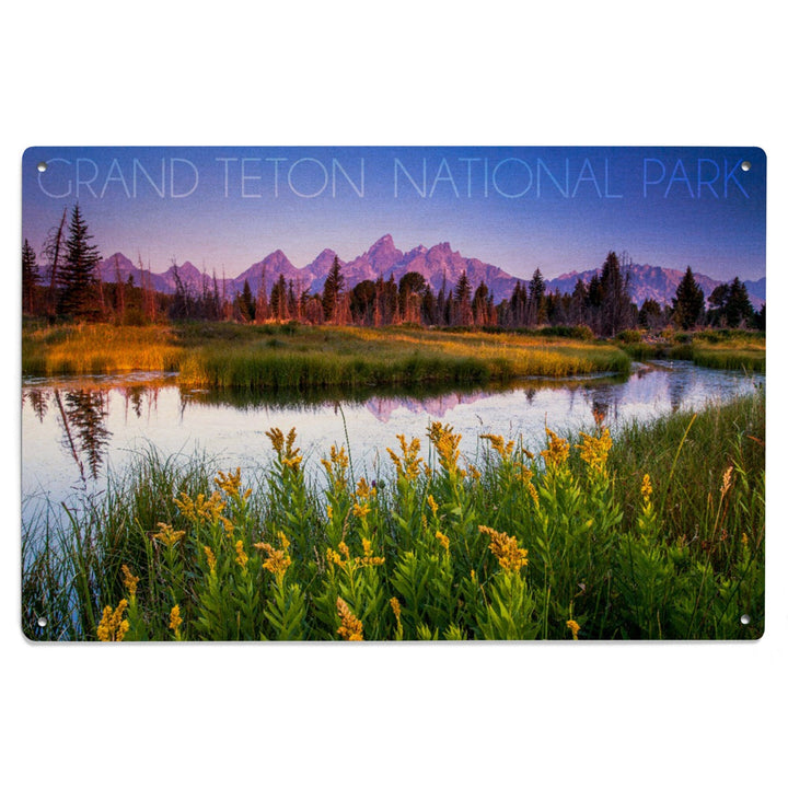 Grand Teton National Park, Wyoming, Flower Foreground, Lantern Press Photography, Wood Signs and Postcards - Lantern Press