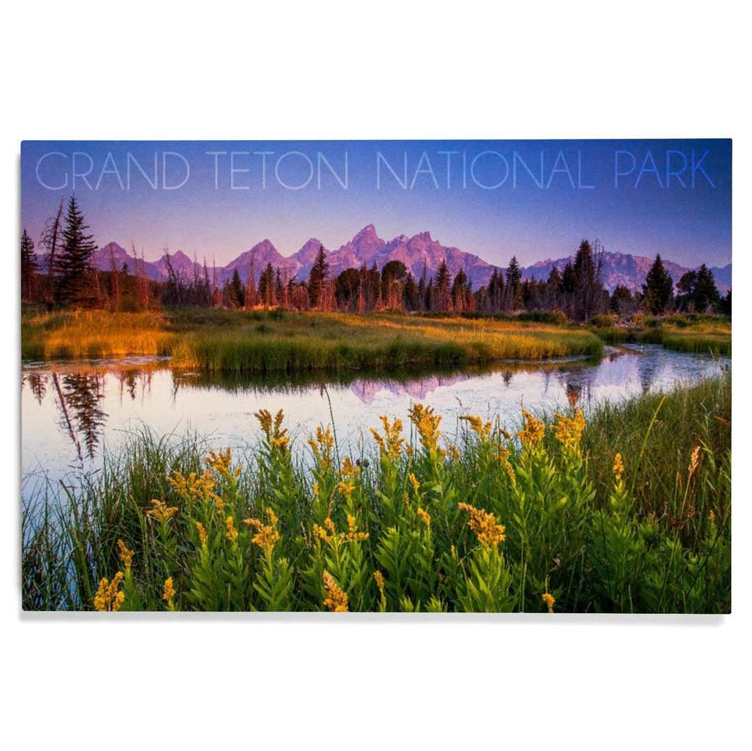 Grand Teton National Park, Wyoming, Flower Foreground, Lantern Press Photography, Wood Signs and Postcards - Lantern Press