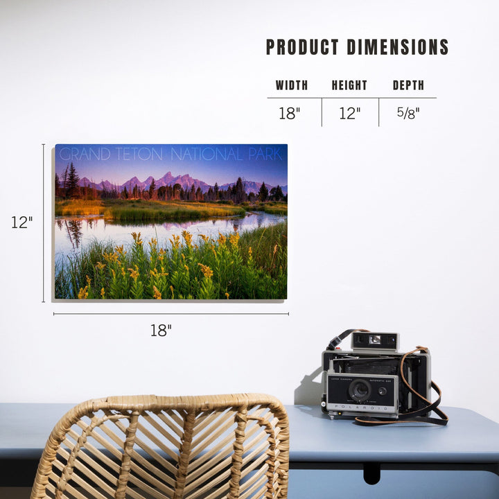 Grand Teton National Park, Wyoming, Flower Foreground, Lantern Press Photography, Wood Signs and Postcards - Lantern Press