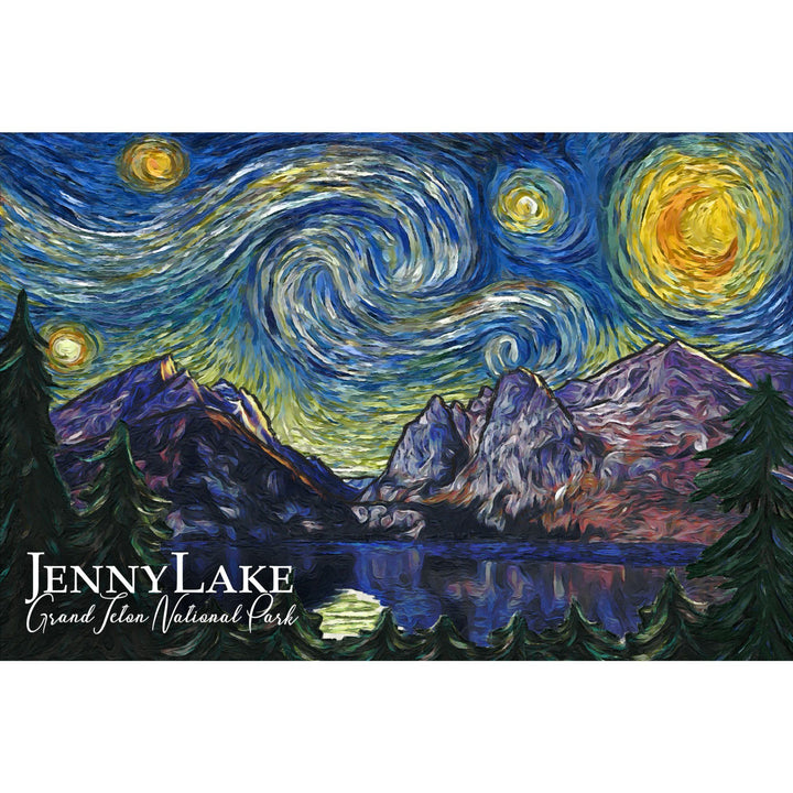 Grand Teton National Park, Wyoming, Jenny Lake, Starry Night National Park Series, Lantern Press Artwork, Stretched Canvas - Lantern Press