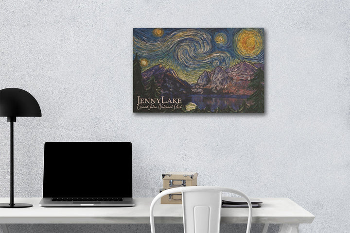 Grand Teton National Park, Wyoming, Jenny Lake, Starry Night National Park Series, Lantern Press Artwork, Wood Signs and Postcards - Lantern Press