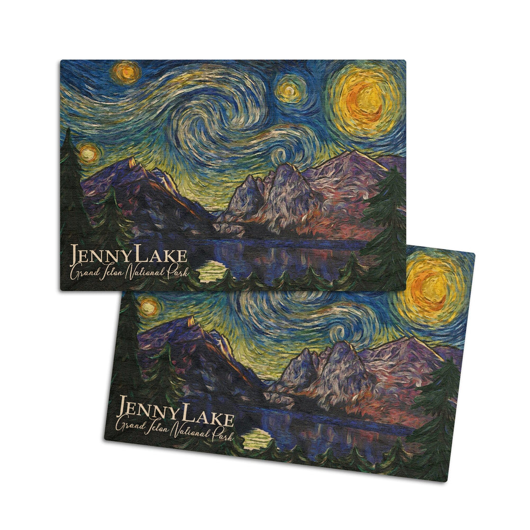 Grand Teton National Park, Wyoming, Jenny Lake, Starry Night National Park Series, Lantern Press Artwork, Wood Signs and Postcards - Lantern Press