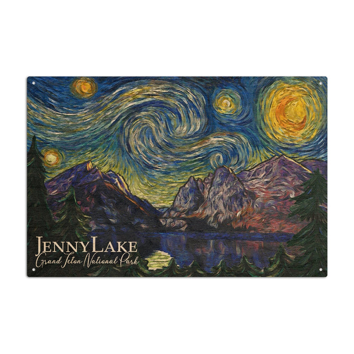 Grand Teton National Park, Wyoming, Jenny Lake, Starry Night National Park Series, Lantern Press Artwork, Wood Signs and Postcards - Lantern Press