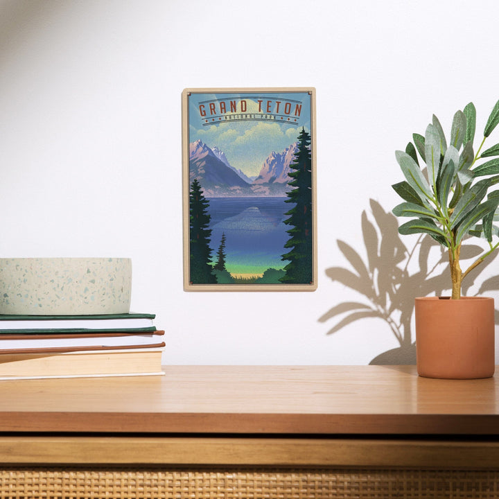Grand Teton National Park, Wyoming, Lithograph National Park Series, Lantern Press Artwork, Wood Signs and Postcards - Lantern Press