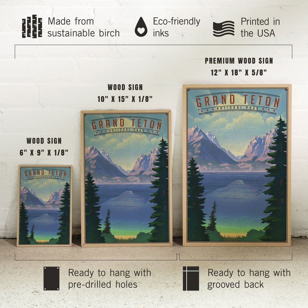 Grand Teton National Park, Wyoming, Lithograph National Park Series, Lantern Press Artwork, Wood Signs and Postcards - Lantern Press