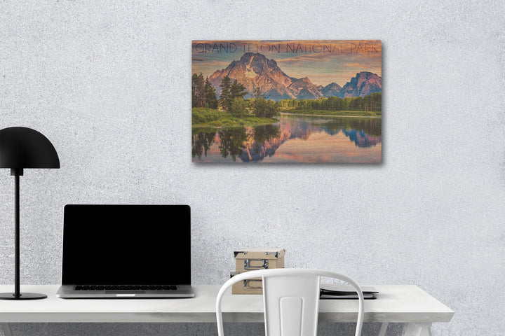 Grand Teton National Park, Wyoming, Sunrise & Snake River, Lantern Press Photography, Wood Signs and Postcards - Lantern Press