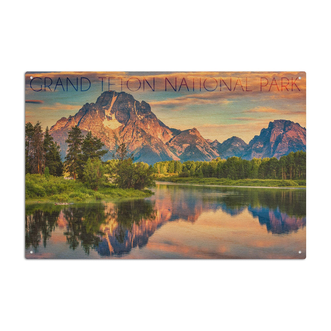 Grand Teton National Park, Wyoming, Sunrise & Snake River, Lantern Press Photography, Wood Signs and Postcards - Lantern Press