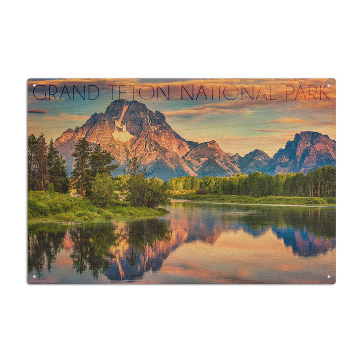 Grand Teton National Park, Wyoming, Sunrise & Snake River, Lantern Press Photography, Wood Signs and Postcards - Lantern Press