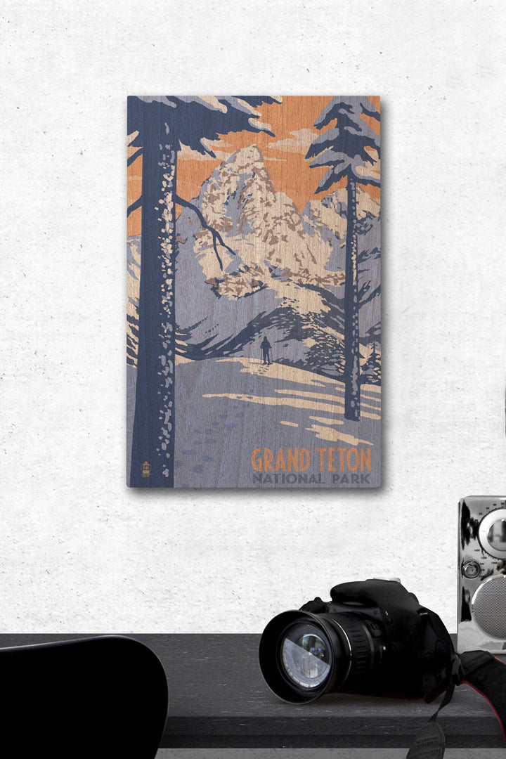 Grand Teton National Park, Wyoming, Winter Scene, Lantern Press Artwork, Wood Signs and Postcards - Lantern Press
