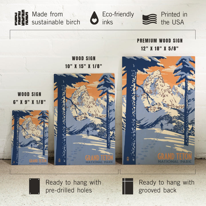 Grand Teton National Park, Wyoming, Winter Scene, Lantern Press Artwork, Wood Signs and Postcards - Lantern Press