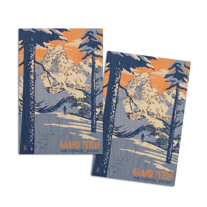 Grand Teton National Park, Wyoming, Winter Scene, Lantern Press Artwork, Wood Signs and Postcards - Lantern Press