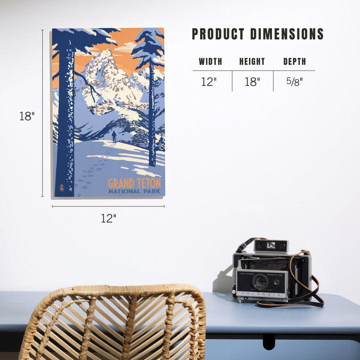 Grand Teton National Park, Wyoming, Winter Scene, Lantern Press Artwork, Wood Signs and Postcards - Lantern Press
