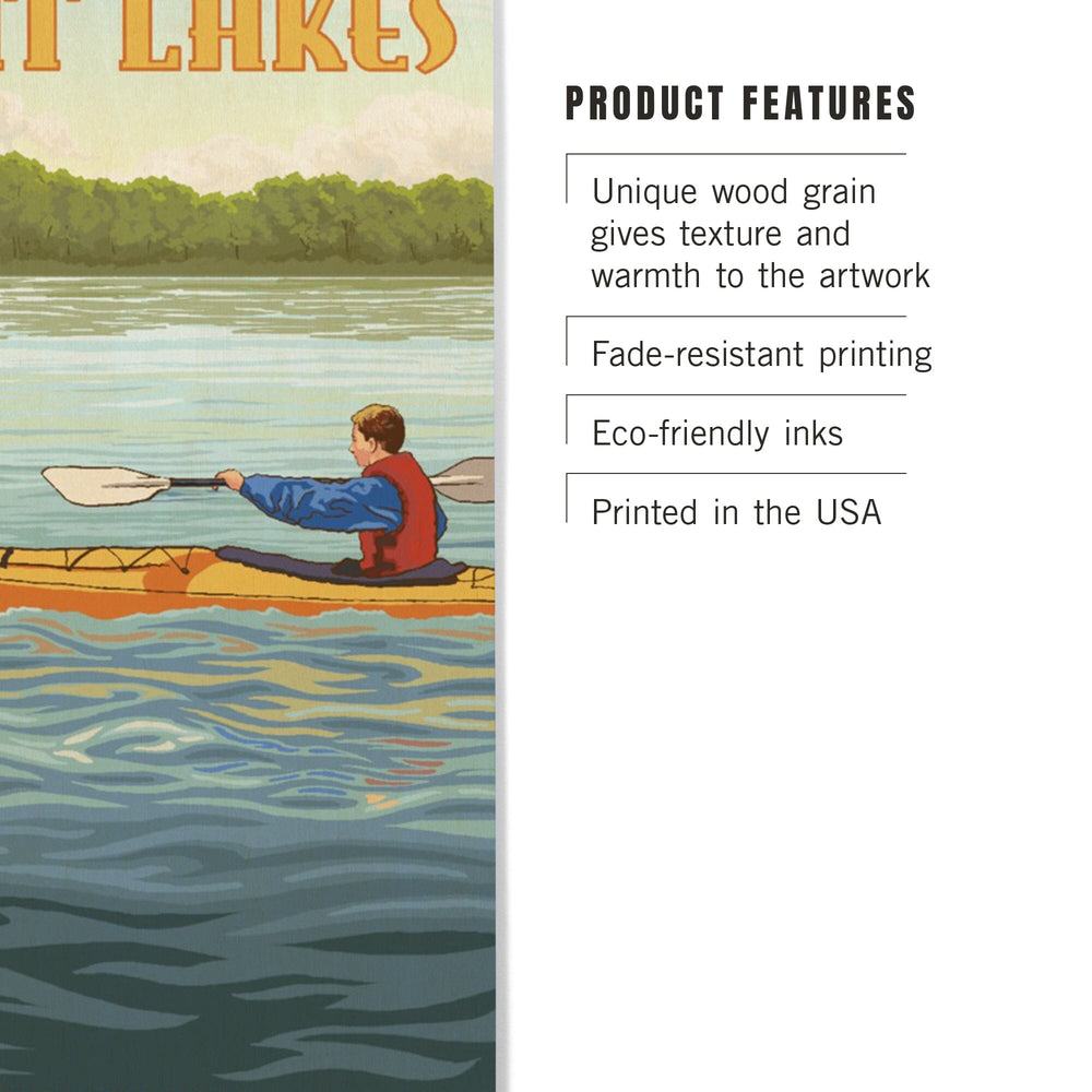Great Lakes, Michigan, Kayak Scene, Lantern Press Artwork, Wood Signs and Postcards - Lantern Press