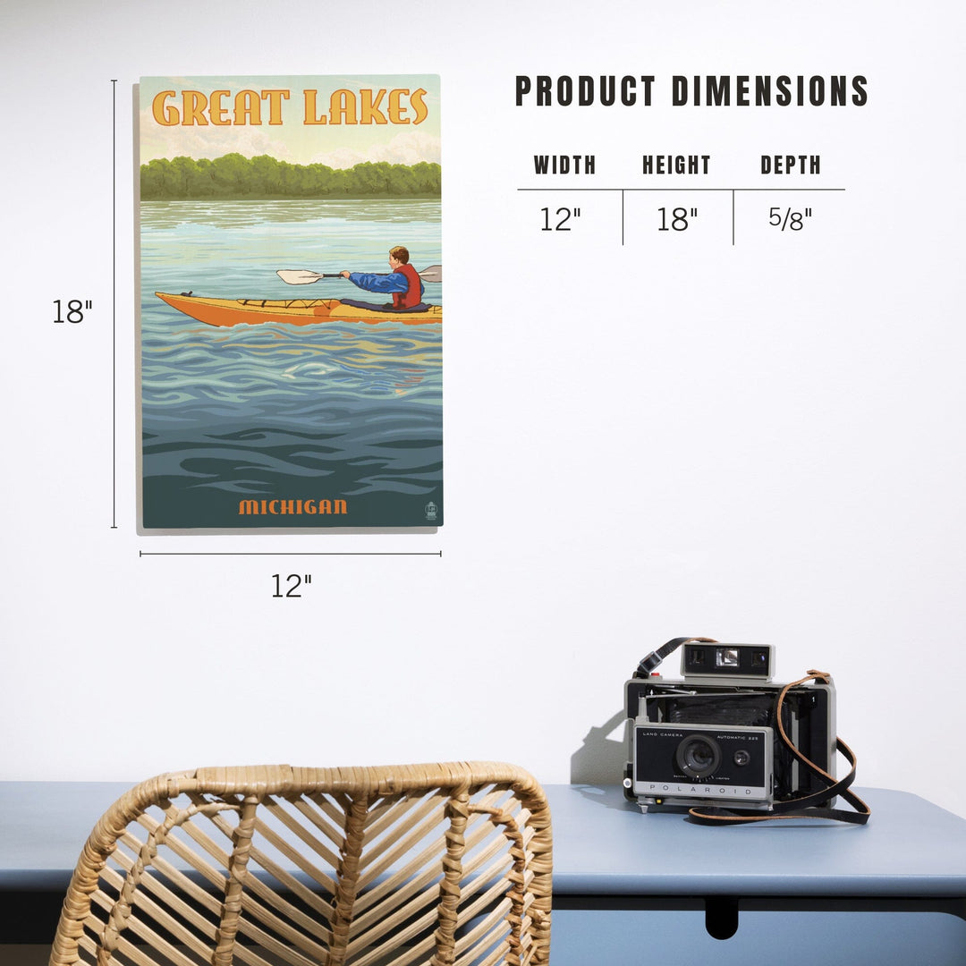 Great Lakes, Michigan, Kayak Scene, Lantern Press Artwork, Wood Signs and Postcards - Lantern Press