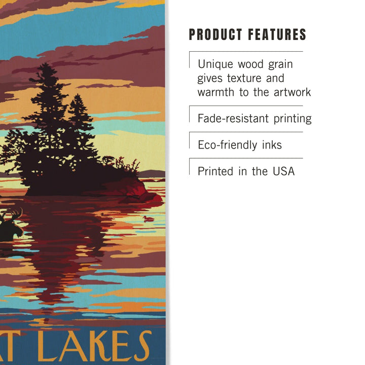 Great Lakes, Michigan, Moose Swimming at Sunset, Lantern Press Artwork, Wood Signs and Postcards - Lantern Press